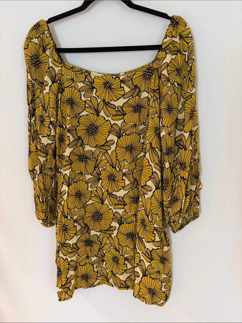 Traffic People Yellow and Black Floral Scoop Neck Dress -Sz S